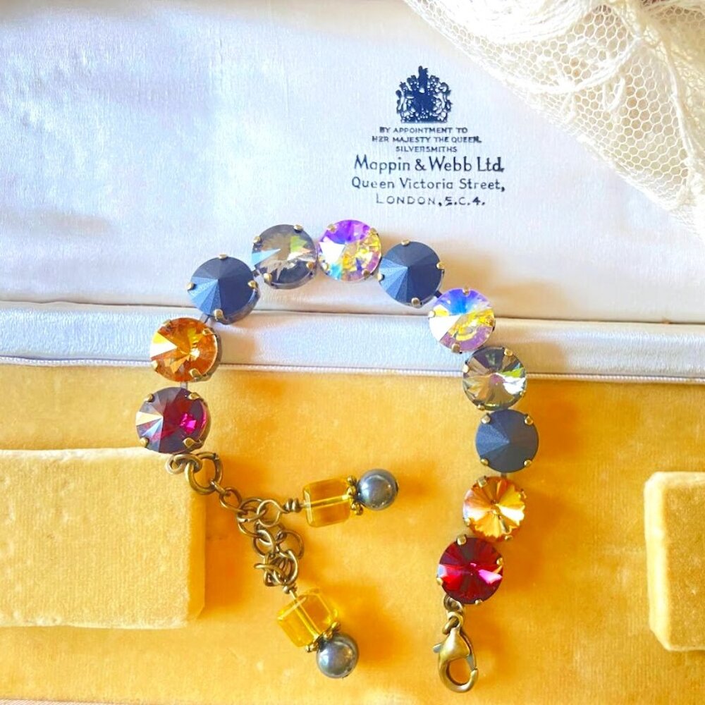 Gold Black Bronze Rivoli Austrian Crystal Bracelet Bride Bridesmaid Wedding